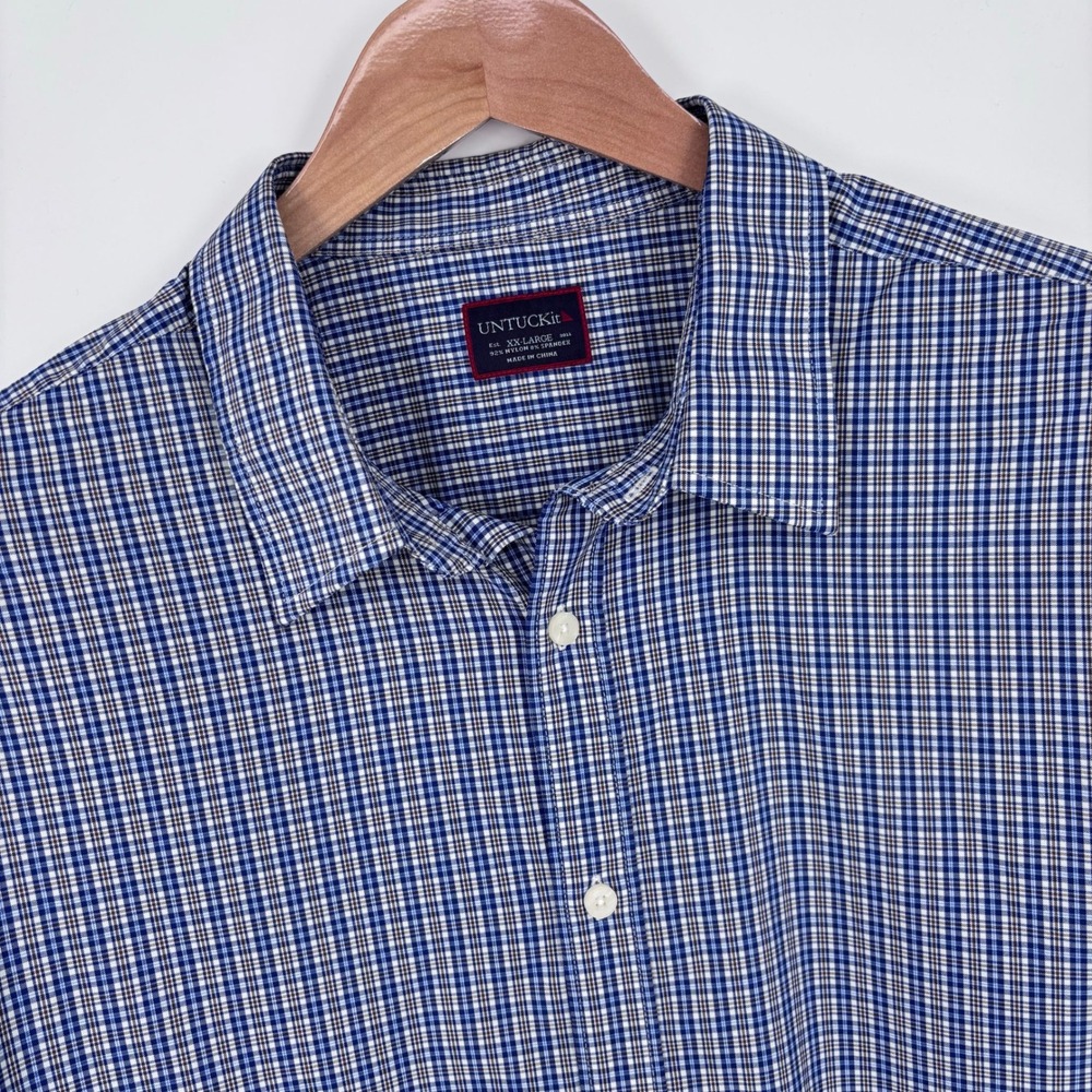 UNTUCKit Varick Performance Plaid Button Down Shirt Mens XX-Large Blue Check
